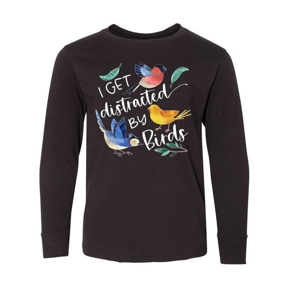 Inktastic I Get Distracted by Birds Long Sleeve Youth T-Shirt