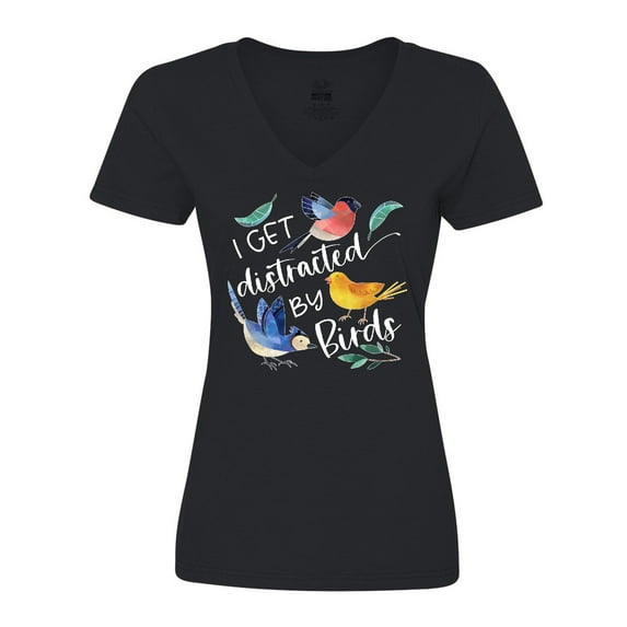 Inktastic I Get Distracted by Birds Women's V-Neck T-Shirt