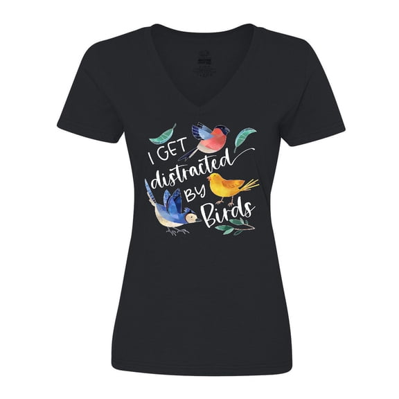 Inktastic I Get Distracted by Birds Women's V-Neck T-Shirt