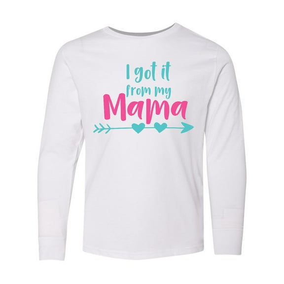 Inktastic I Got It From My Mama, Arrow, Hearts - Blue Pink Long Sleeve Youth T-Shirt