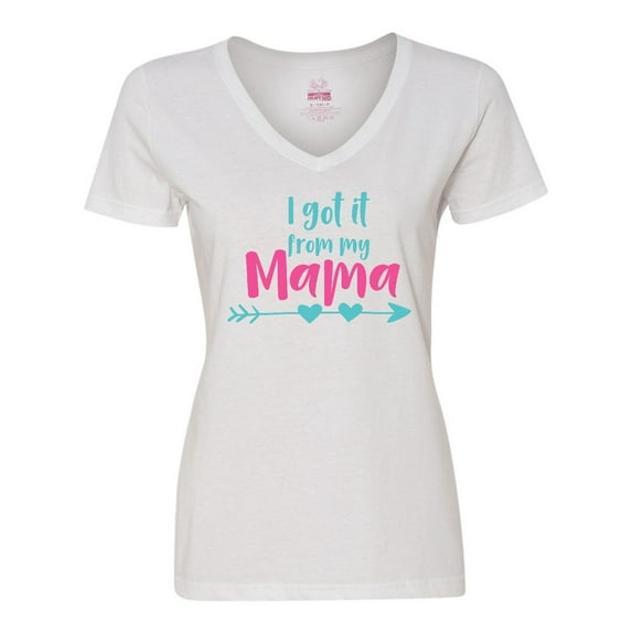 Inktastic I Got It From My Mama, Arrow, Hearts - Blue Pink Women's V-Neck T-Shirt