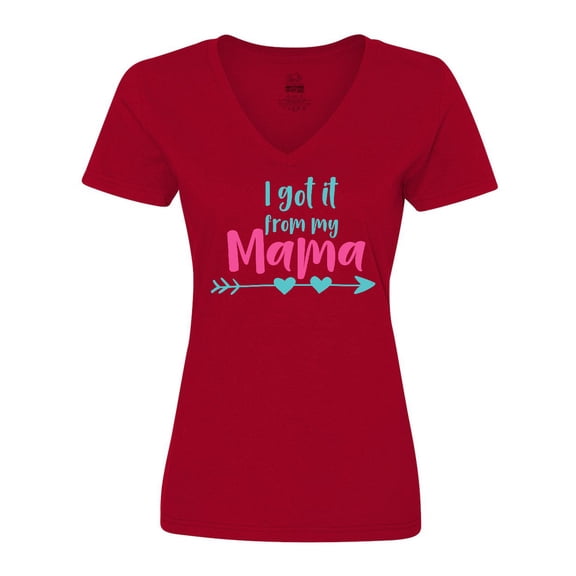 Inktastic I Got It From My Mama, Arrow, Hearts - Blue Pink Women's V-Neck T-Shirt