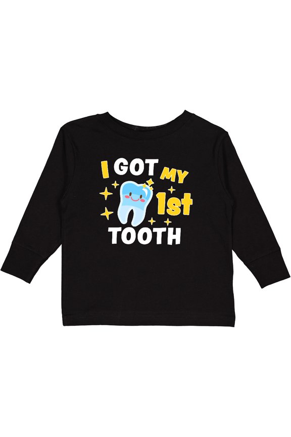 I Got My 1st Tooth with Cute Tooth Baby Boys or Girls Long Sleeve Toddler T-Shirt