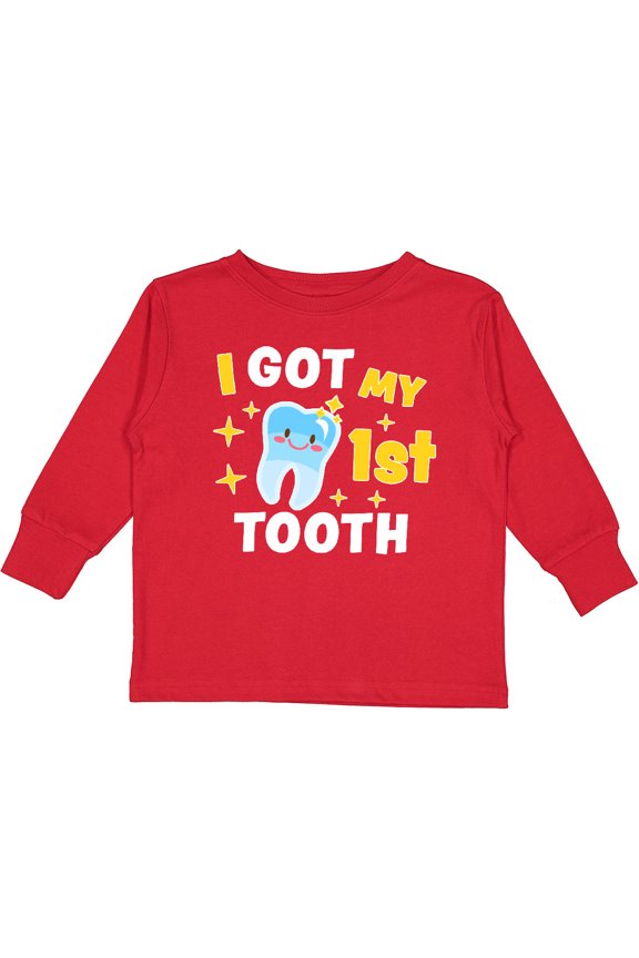 I Got My 1st Tooth with Cute Tooth Baby Boys or Girls Long Sleeve Toddler T-Shirt