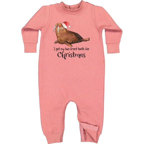Inktastic I Got My 2 Front Teeth for Christmas Cute Walrus Baby Fleece Romper