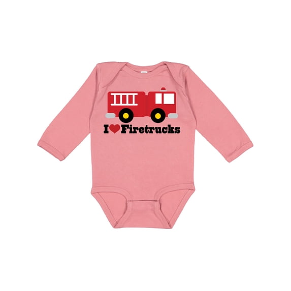 Inktastic I Heart Firetrucks Boys or Girls Long Sleeve Baby Bodysuit