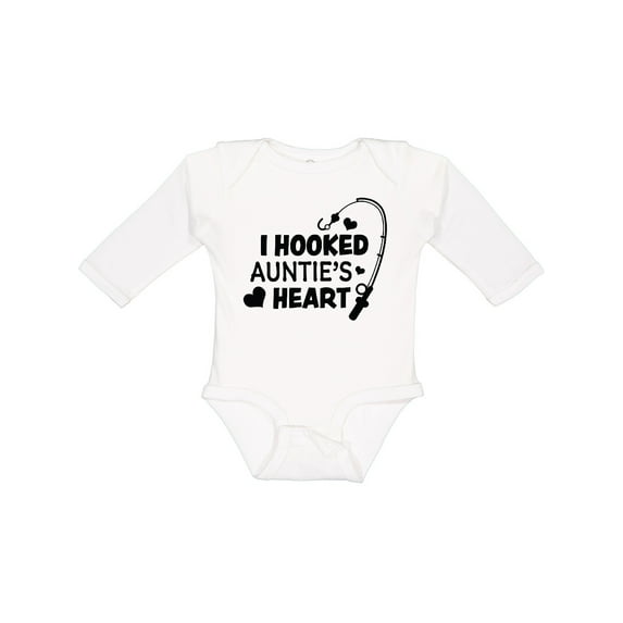 Inktastic I Hooked Auntie's Heart with Fishing Rod Boys or Girls Long Sleeve Baby Bodysuit