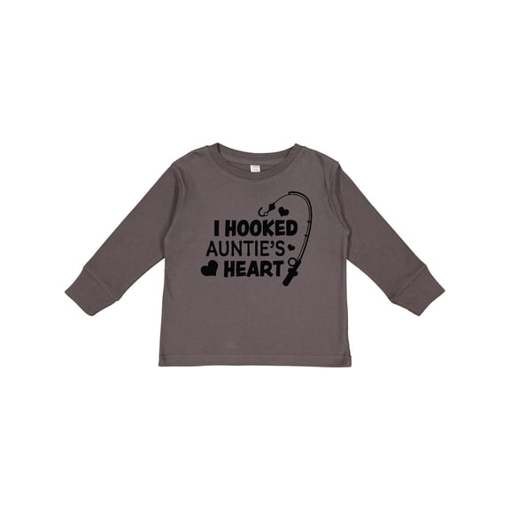 Inktastic I Hooked Auntie's Heart with Fishing Rod Boys or Girls Long Sleeve Toddler T-Shirt