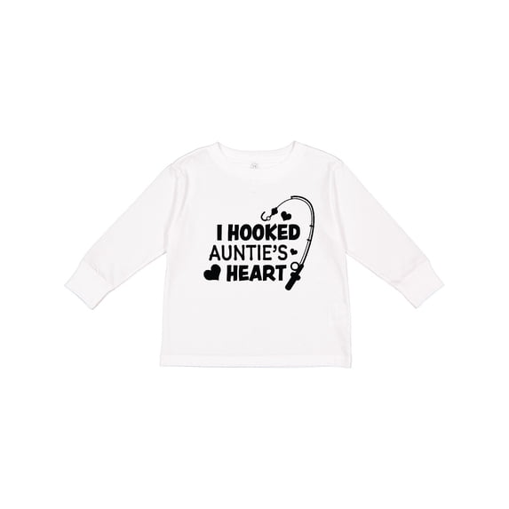Inktastic I Hooked Auntie's Heart with Fishing Rod Boys or Girls Long Sleeve Toddler T-Shirt