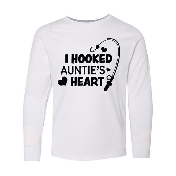 Inktastic I Hooked Auntie's Heart with Fishing Rod Long Sleeve Youth T-Shirt
