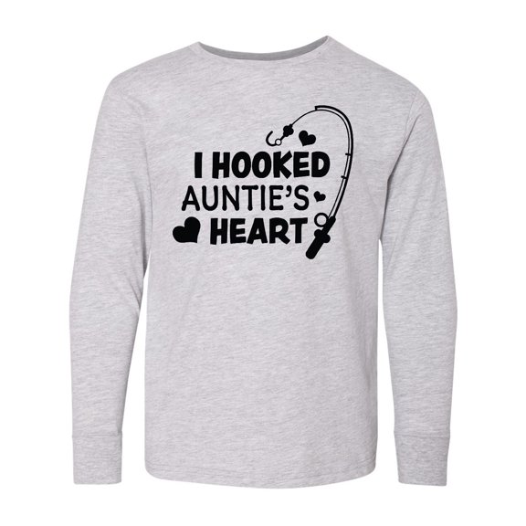 Inktastic I Hooked Auntie's Heart with Fishing Rod Long Sleeve Youth T-Shirt