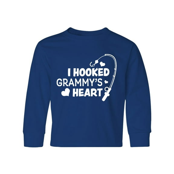 Inktastic I Hooked Grammy's Heart with Fishing Rod Long Sleeve Youth T-Shirt