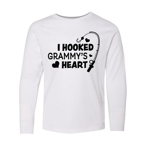 Inktastic I Hooked Grammy's Heart with Fishing Rod Long Sleeve Youth T-Shirt