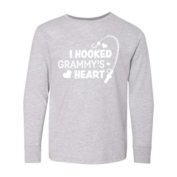 Inktastic I Hooked Grammy's Heart with Fishing Rod Long Sleeve Youth T-Shirt
