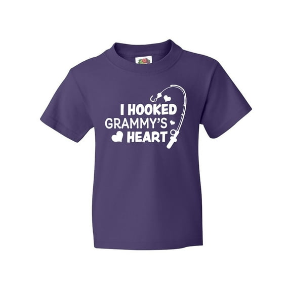 Inktastic I Hooked Grammy's Heart with Fishing Rod Youth T-Shirt