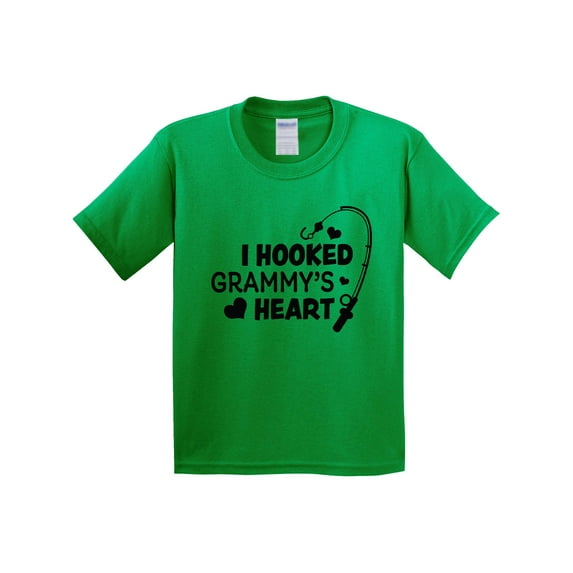 Inktastic I Hooked Grammy's Heart with Fishing Rod Youth T-Shirt
