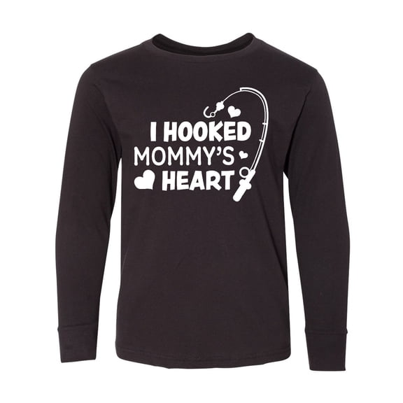 Inktastic I Hooked Mommy's Heart with Fishing Rod Long Sleeve Youth T-Shirt