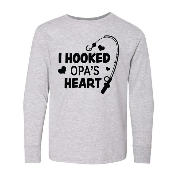 Inktastic I Hooked Opa's Heart with Fishing Rod Long Sleeve Youth T-Shirt