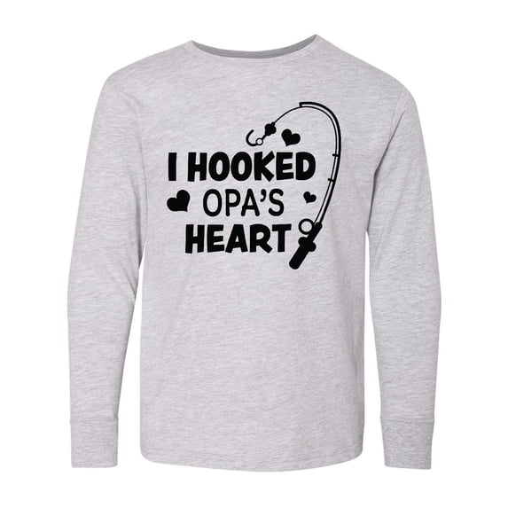 Inktastic I Hooked Opa's Heart with Fishing Rod Long Sleeve Youth T-Shirt
