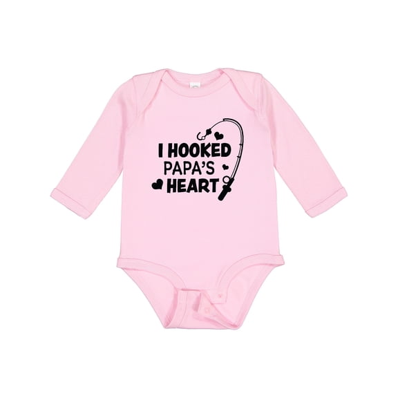 Inktastic I Hooked Papa's Heart with Fishing Rod Boys or Girls Long Sleeve Baby Bodysuit