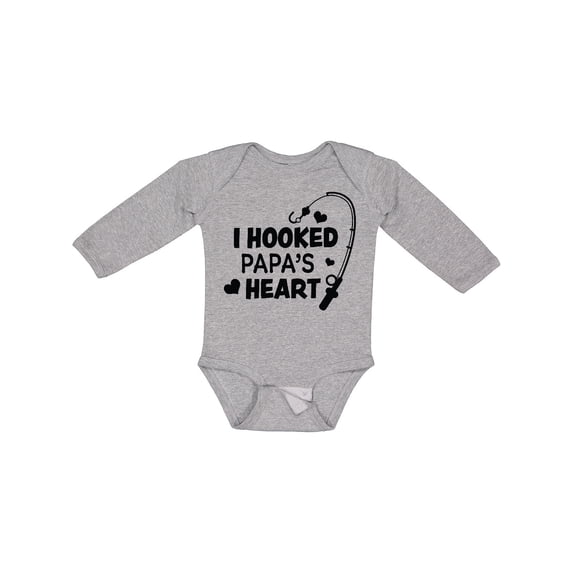Inktastic I Hooked Papa's Heart with Fishing Rod Boys or Girls Long Sleeve Baby Bodysuit