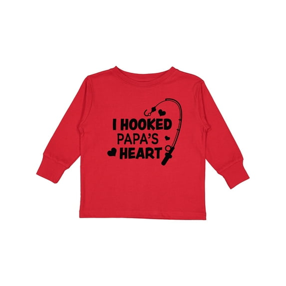 Inktastic I Hooked Papa's Heart with Fishing Rod Boys or Girls Long Sleeve Toddler T-Shirt