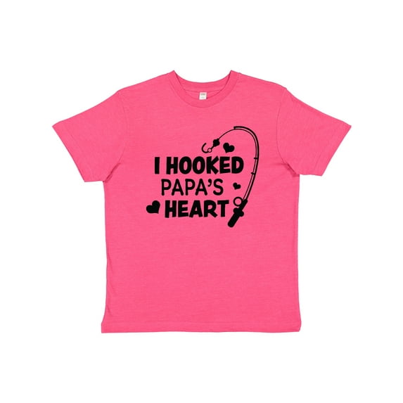 Inktastic I Hooked Papa's Heart with Fishing Rod Youth T-Shirt