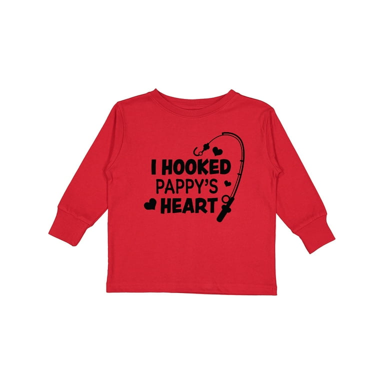 Inktastic I Hooked Pappy's Heart with Fishing Rod Boys or Girls Long Sleeve Toddler T-Shirt, Toddler Boy's, Size: 3T, Red