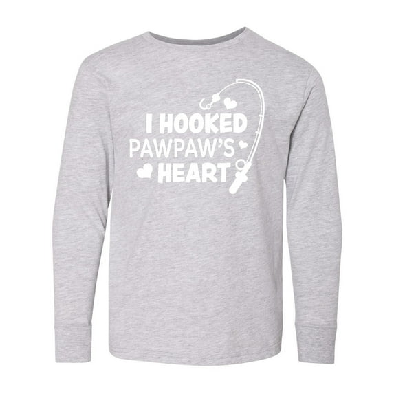 Inktastic I Hooked Pawpaw's Heart with Fishing Rod Long Sleeve Youth T-Shirt