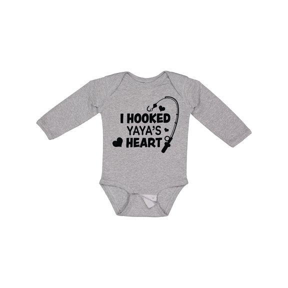 Inktastic I Hooked Yayas Heart with Fishing Rod Boys or Girls Long Sleeve Baby Bodysuit