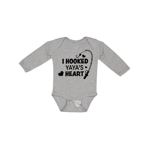Inktastic I Hooked Yayas Heart with Fishing Rod Boys or Girls Long Sleeve Baby Bodysuit