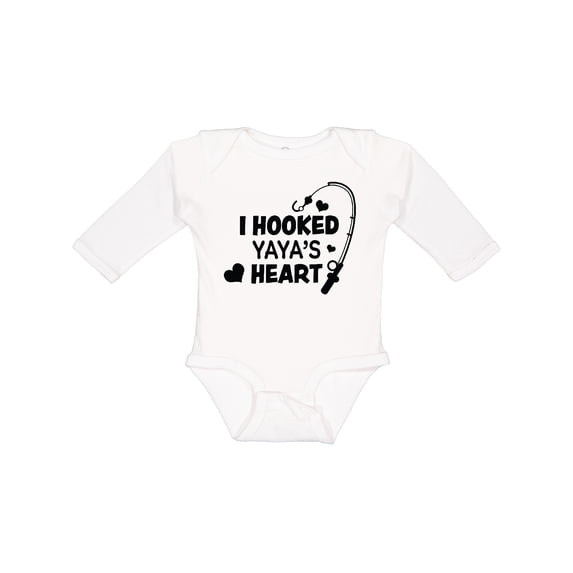 Inktastic I Hooked Yayas Heart with Fishing Rod Boys or Girls Long Sleeve Baby Bodysuit