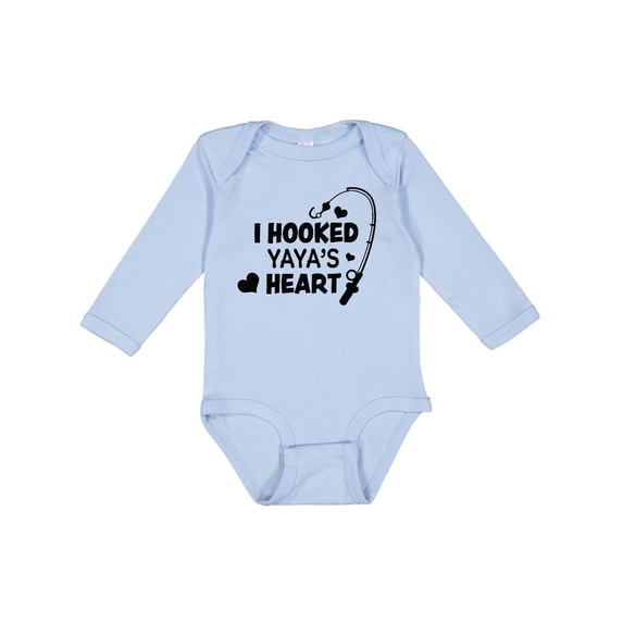 Inktastic I Hooked Yayas Heart with Fishing Rod Boys or Girls Long Sleeve Baby Bodysuit
