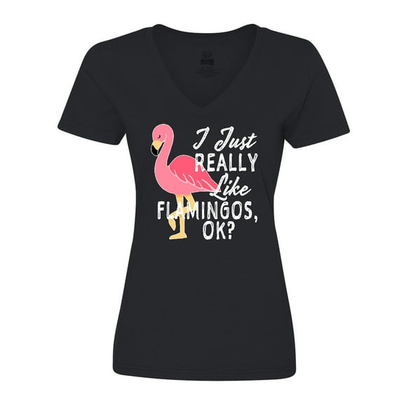 Inktastic I Just Really Like Flamingos Ok with Pink Flamingo Women's V-Neck T-Shirt
