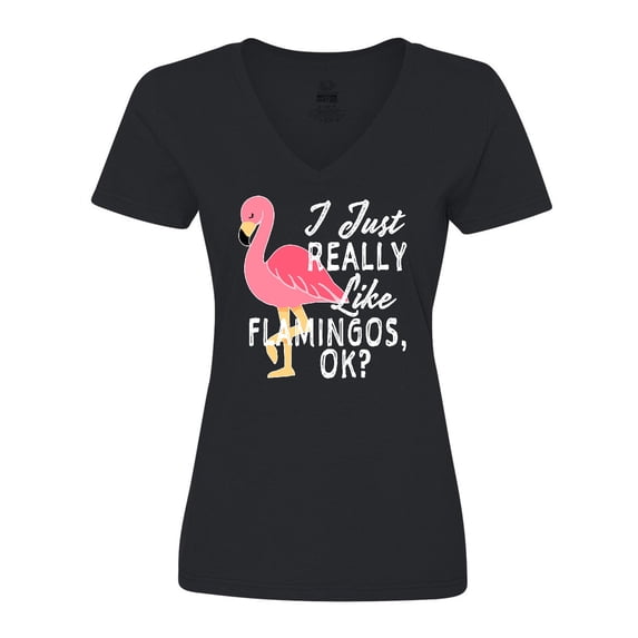 Inktastic I Just Really Like Flamingos Ok with Pink Flamingo Women's V-Neck T-Shirt