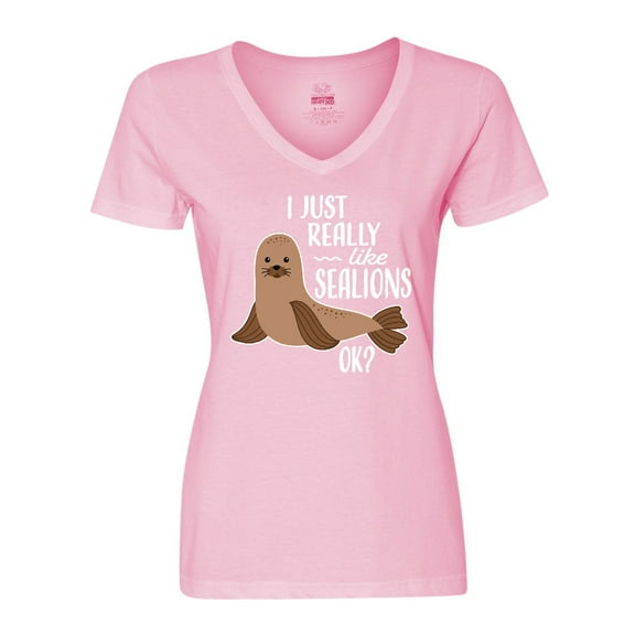 Inktastic I Just Really Like Sea Lions Ok Women's V-Neck T-Shirt