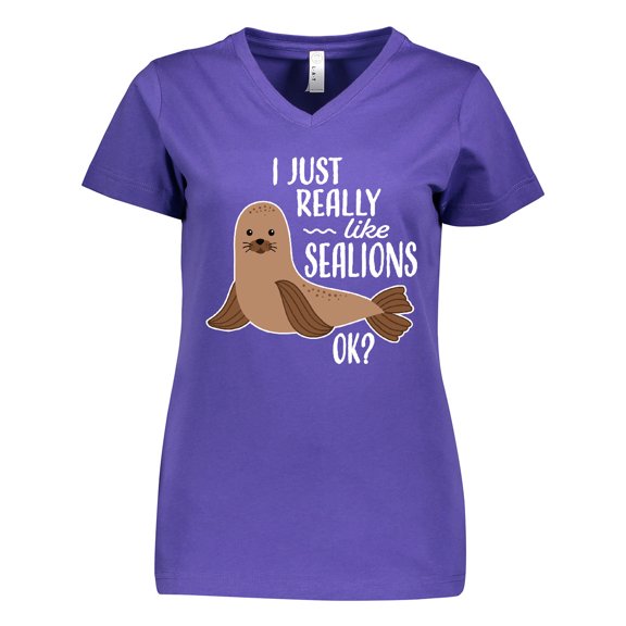 Inktastic I Just Really Like Sea Lions Ok Women's V-Neck T-Shirt
