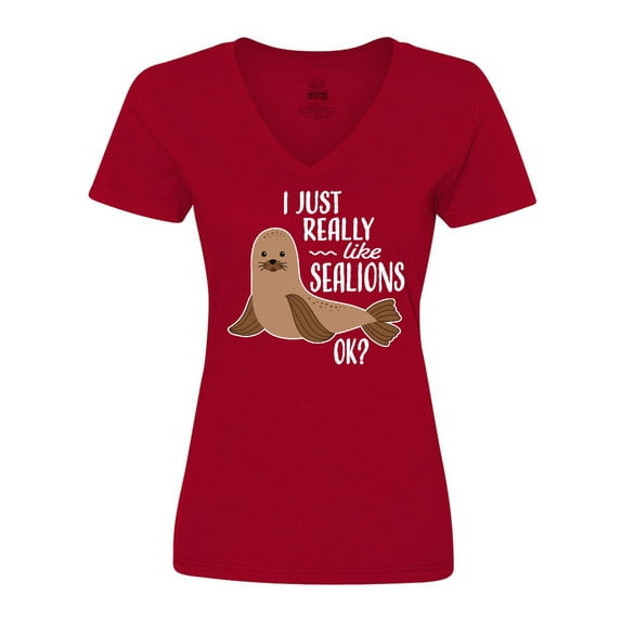 Inktastic I Just Really Like Sea Lions Ok Women's V-Neck T-Shirt