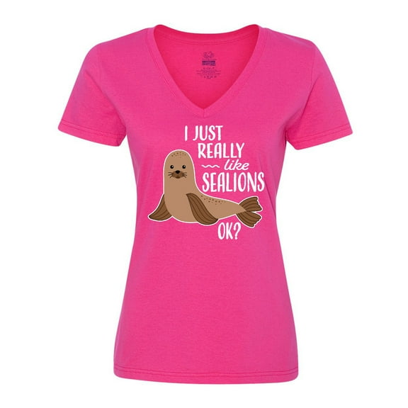 Inktastic I Just Really Like Sea Lions Ok Women's V-Neck T-Shirt