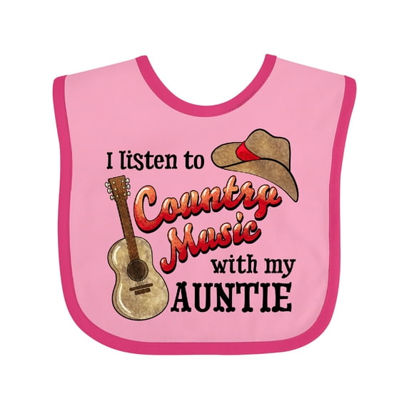 Inktastic I Listen to Country Music with My Auntie Guitar and Hat Boys or Girls Baby Bib
