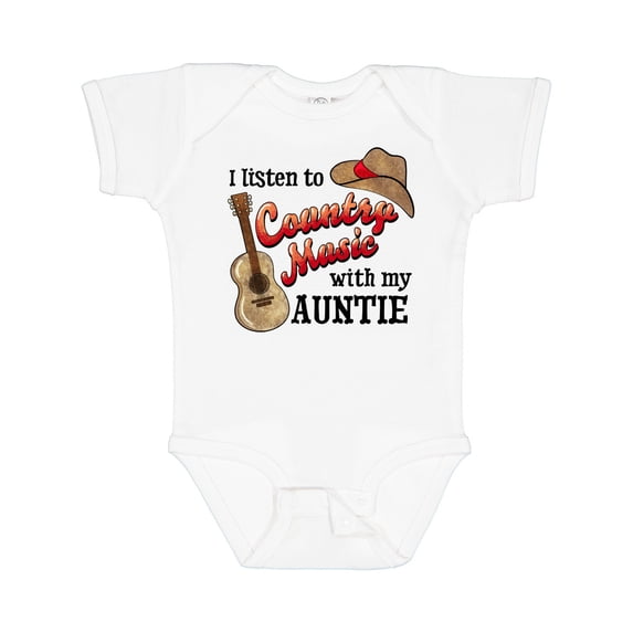 Inktastic I Listen to Country Music with My Auntie Guitar and Hat Boys or Girls Baby Bodysuit