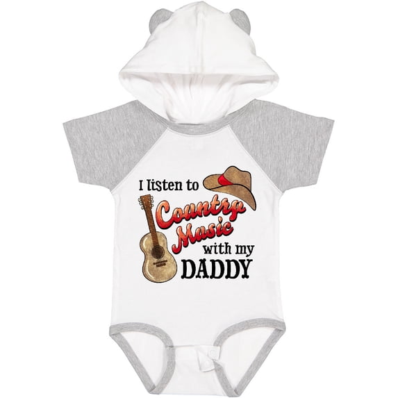 Inktastic I Listen to Country Music with My Daddy Guitar and Hat Boys or Girls Baby Bodysuit