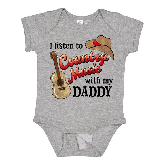 Inktastic I Listen to Country Music with My Daddy Guitar and Hat Boys or Girls Baby Bodysuit