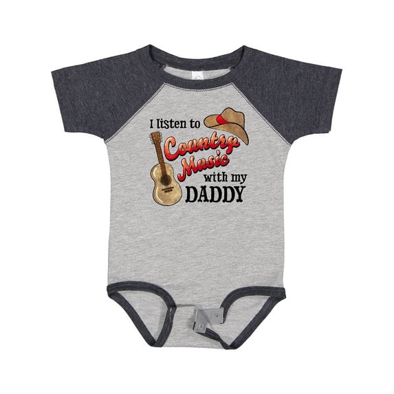 Inktastic I Listen to Country Music with My Daddy Guitar and Hat Boys or Girls Baby Bodysuit