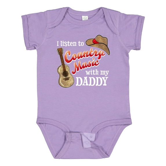 Inktastic I Listen to Country Music with My Daddy Guitar and Hat Boys or Girls Baby Bodysuit