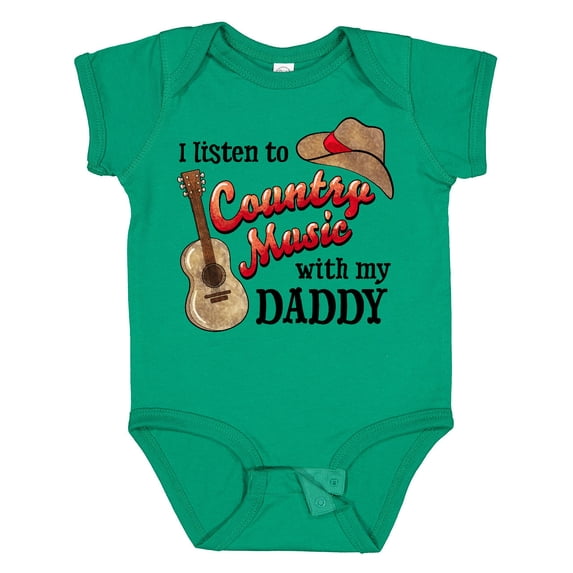 Inktastic I Listen to Country Music with My Daddy Guitar and Hat Boys or Girls Baby Bodysuit