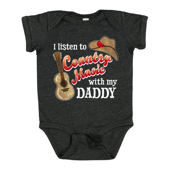 Inktastic I Listen to Country Music with My Daddy Guitar and Hat Boys or Girls Baby Bodysuit