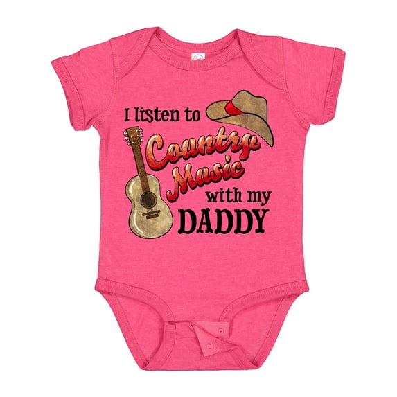 Inktastic I Listen to Country Music with My Daddy Guitar and Hat Boys or Girls Baby Bodysuit