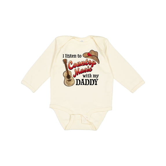 Inktastic I Listen to Country Music with My Daddy Guitar and Hat Boys or Girls Long Sleeve Baby Bodysuit