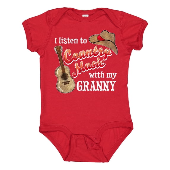 Inktastic I Listen to Country Music with My Granny Guitar and Hat Boys or Girls Baby Bodysuit